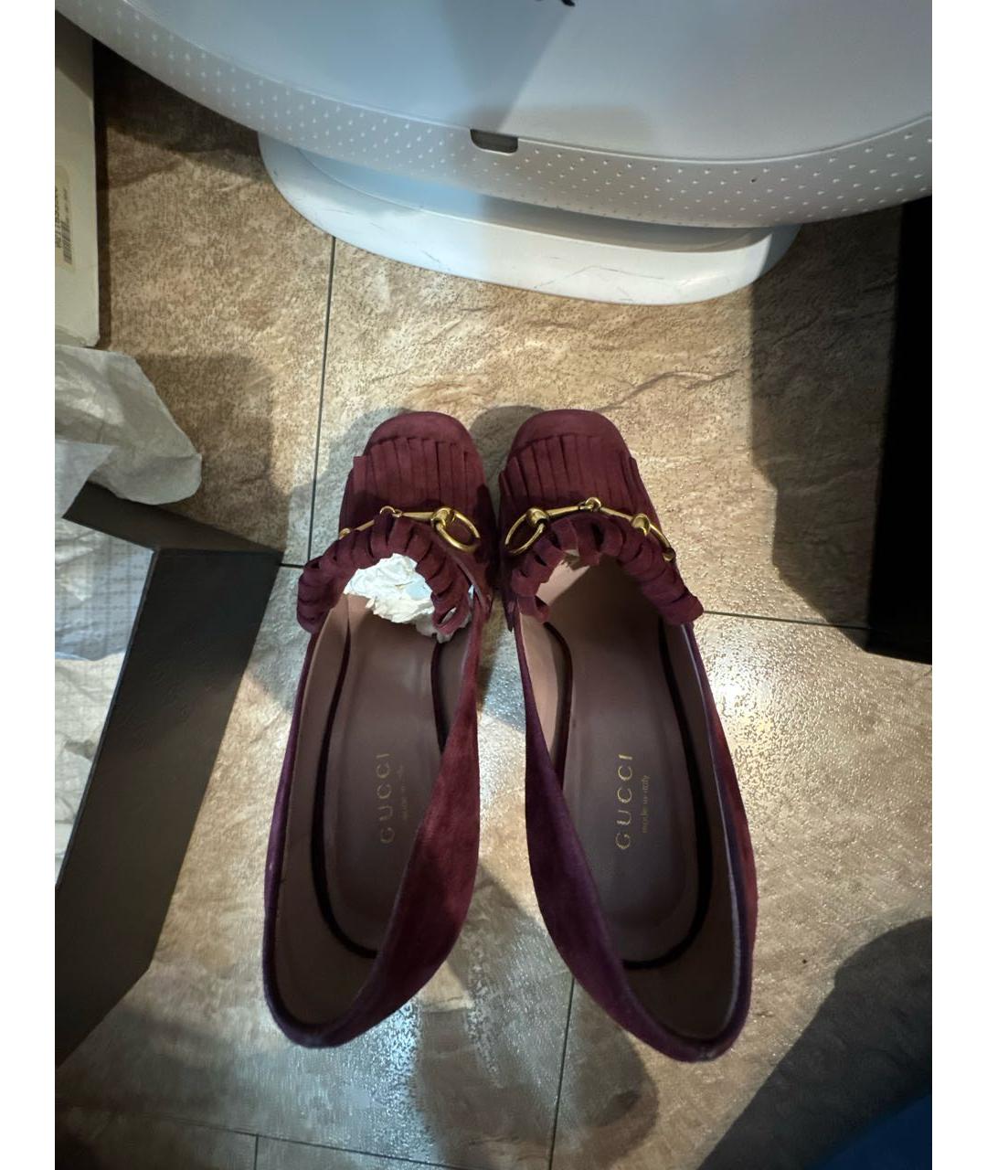 GUCCI Бордовые замшевые туфли, фото 3