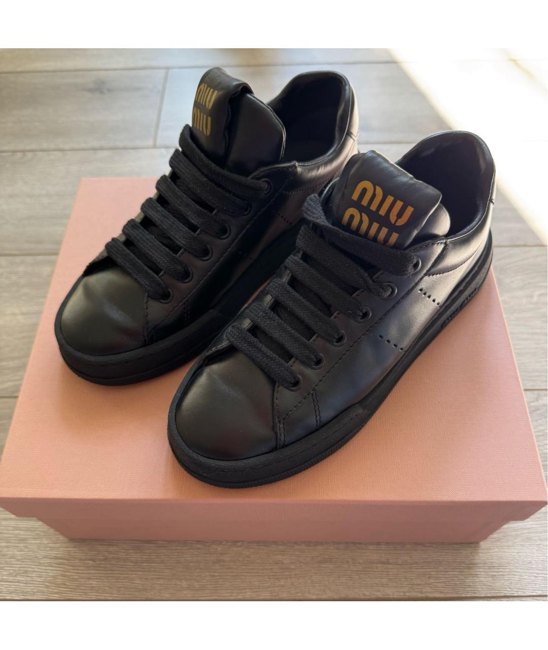 MIU MIU Черные кожаные кроссовки, фото 4