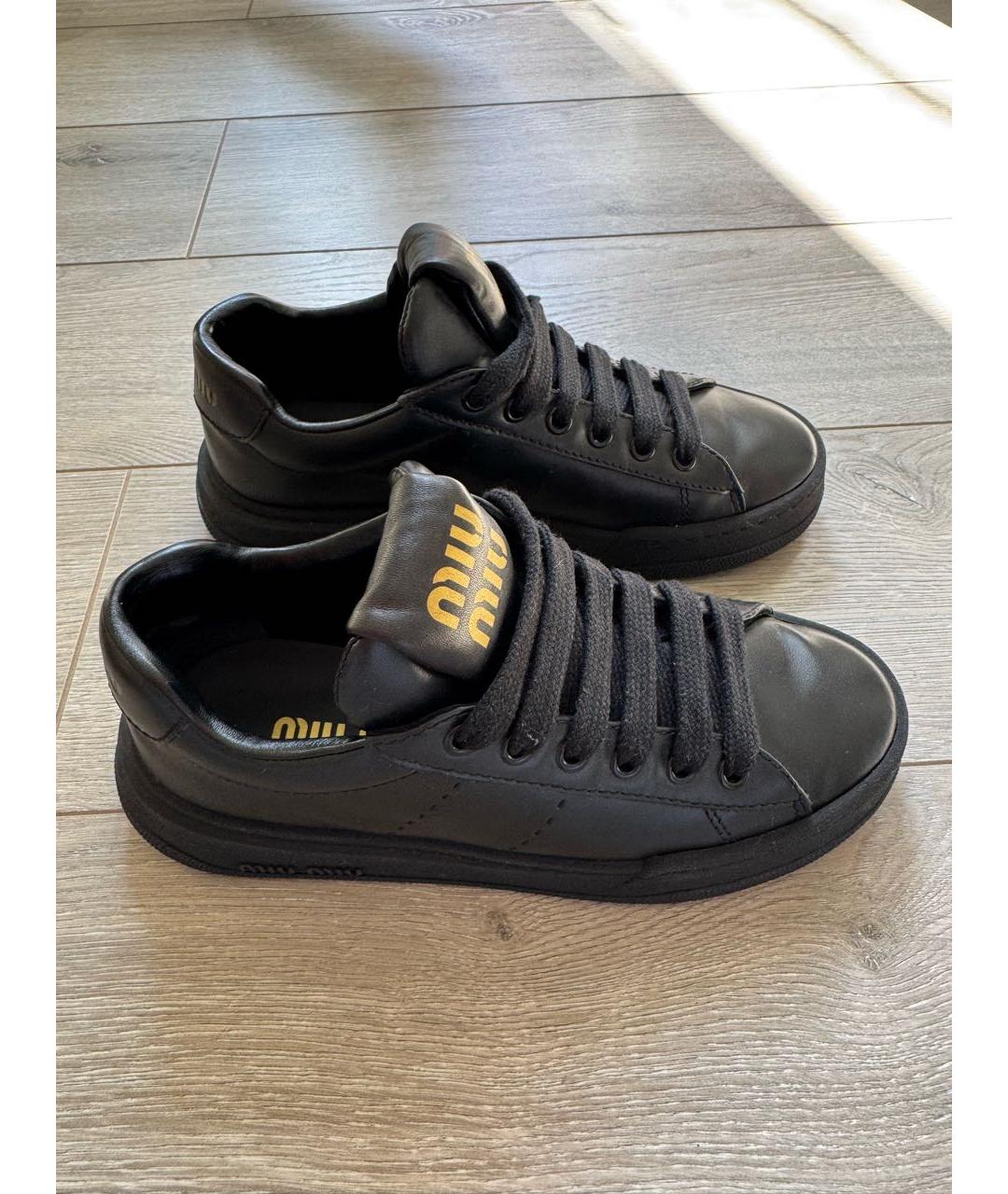 MIU MIU Черные кожаные кроссовки, фото 2