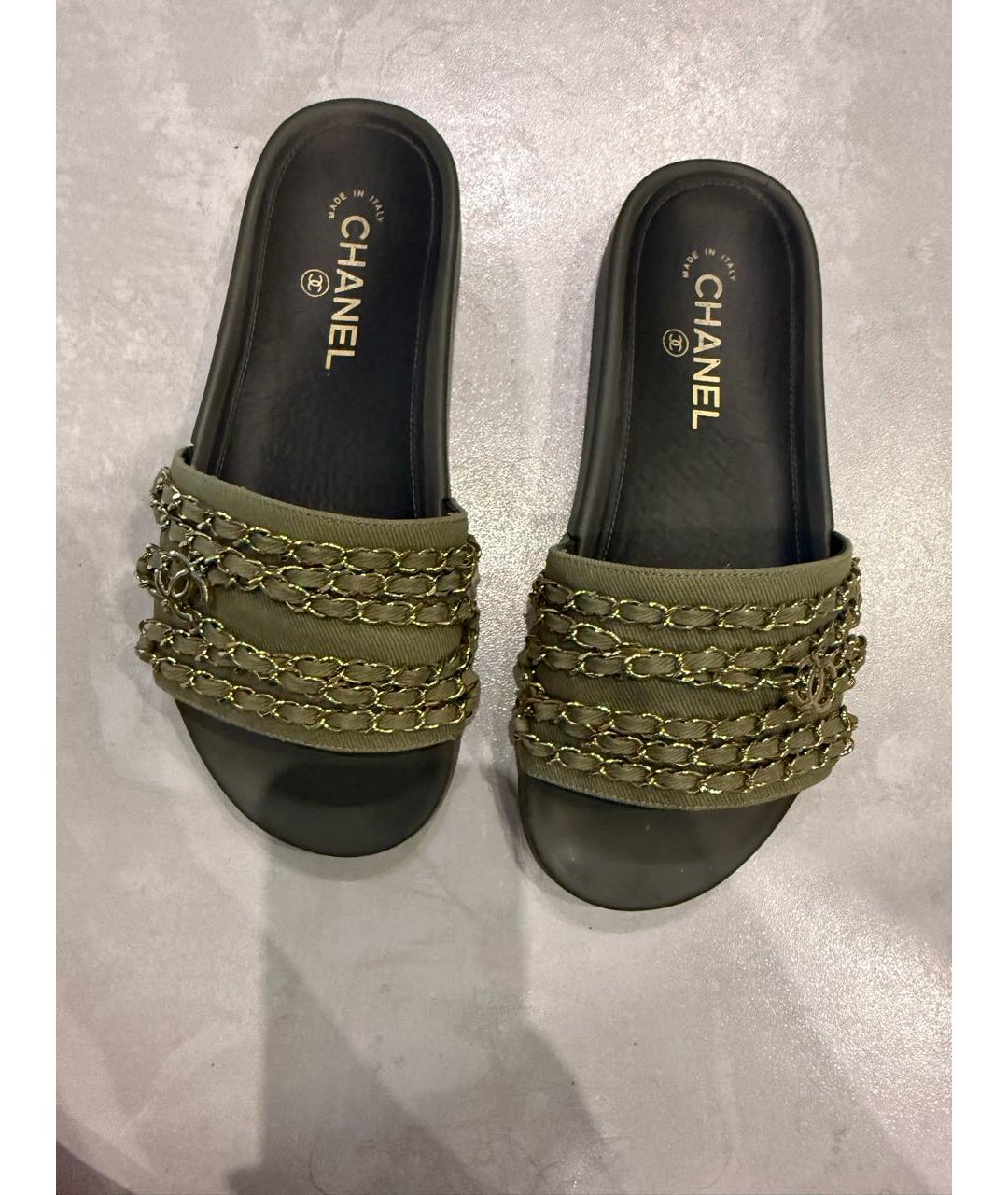 CHANEL Хаки шлепанцы, фото 7