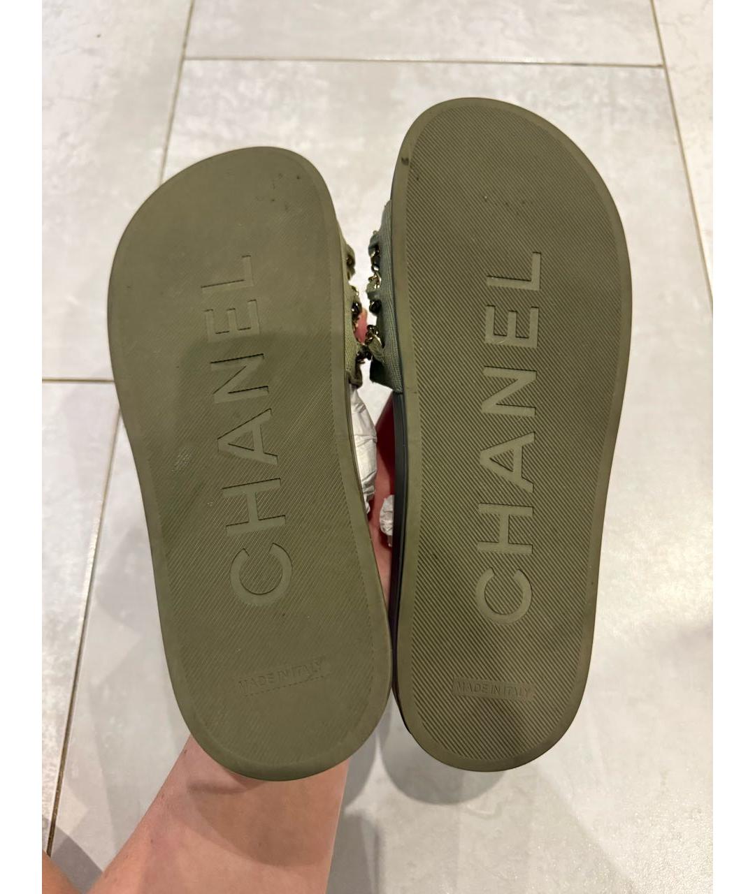 CHANEL Хаки шлепанцы, фото 5
