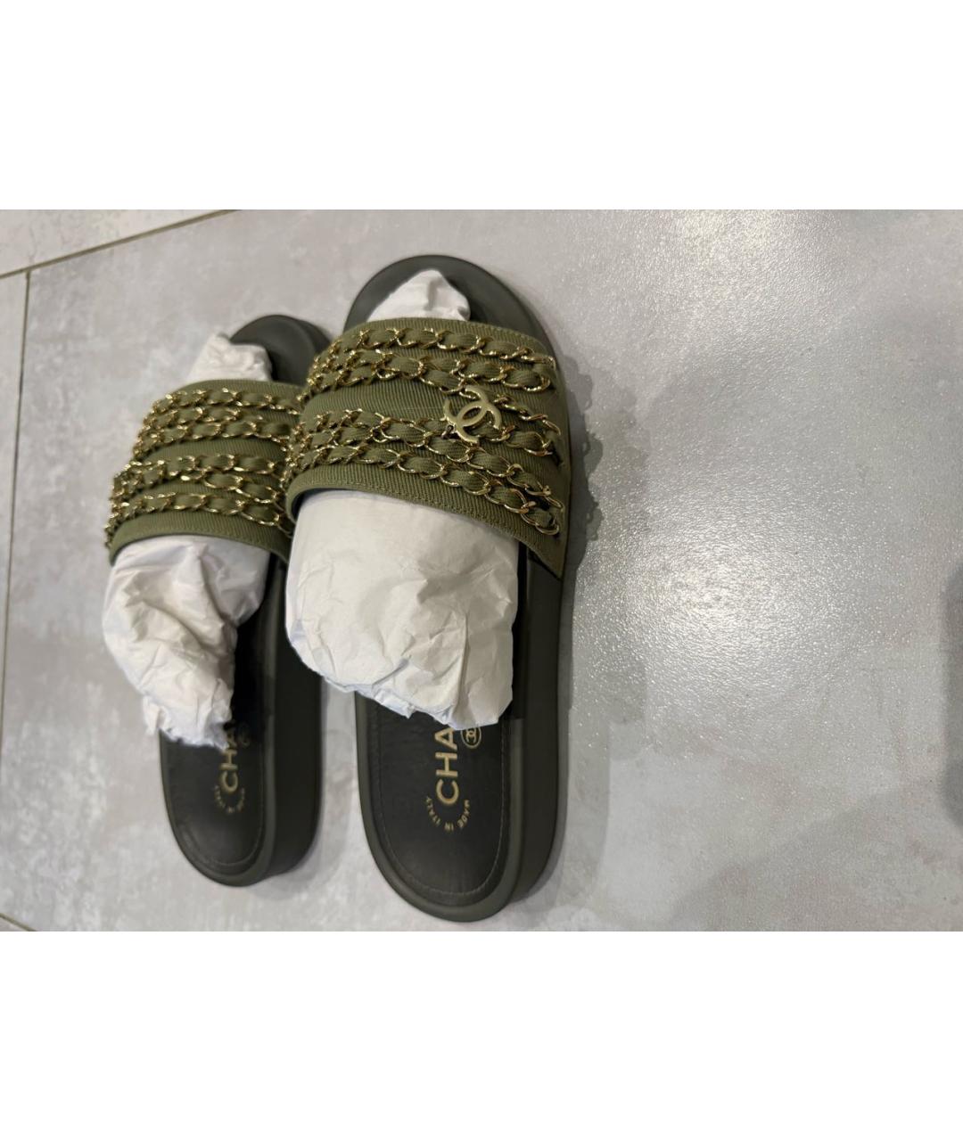 CHANEL Хаки шлепанцы, фото 4