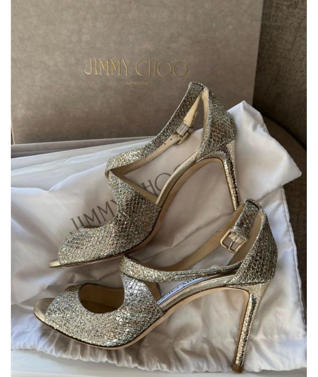 JIMMY CHOO Золотые кожаные босоножки, фото 3