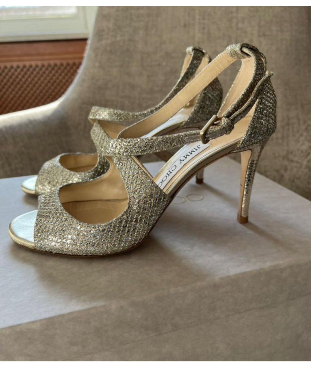 JIMMY CHOO Золотые кожаные босоножки, фото 6