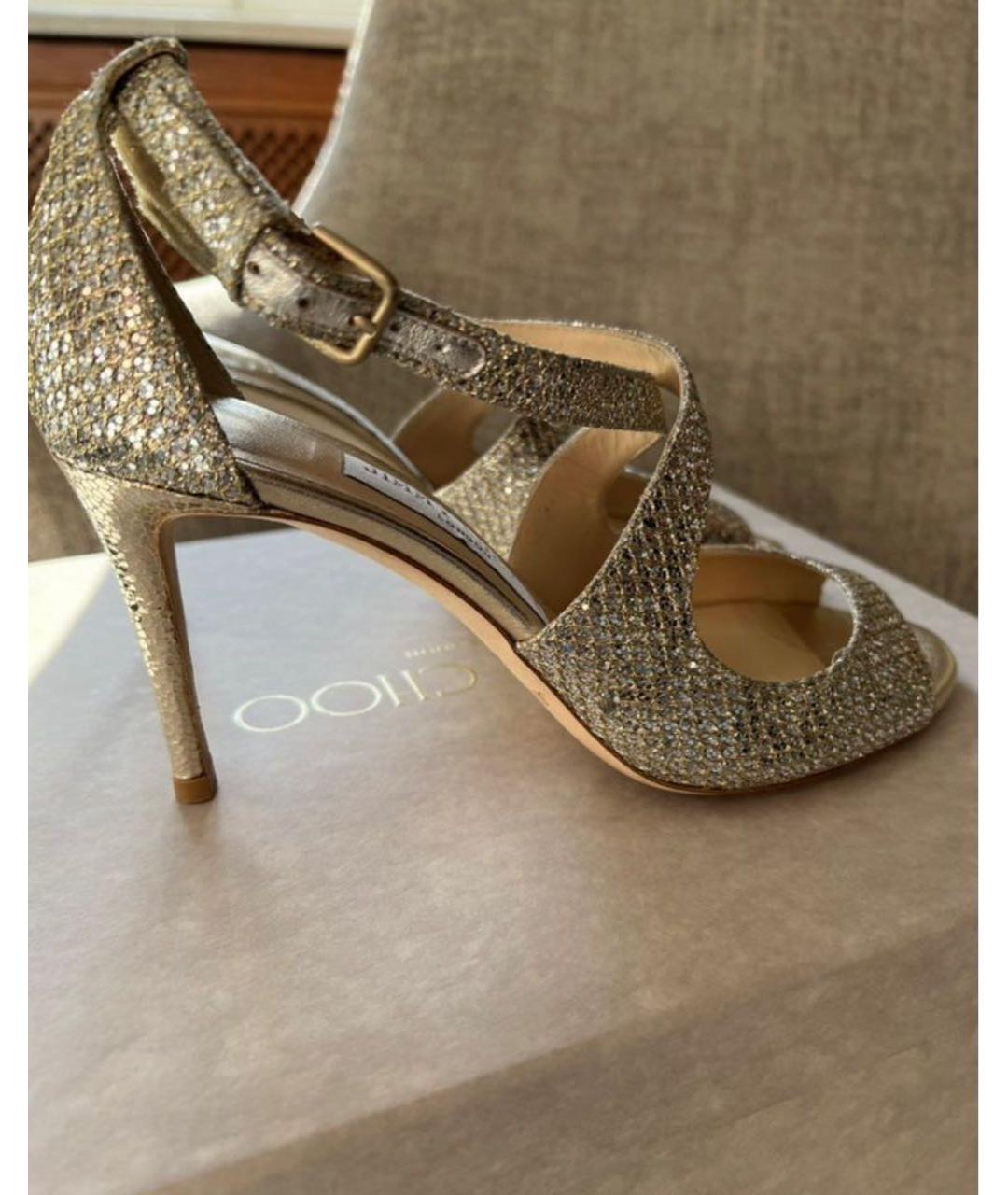 JIMMY CHOO Золотые кожаные босоножки, фото 5