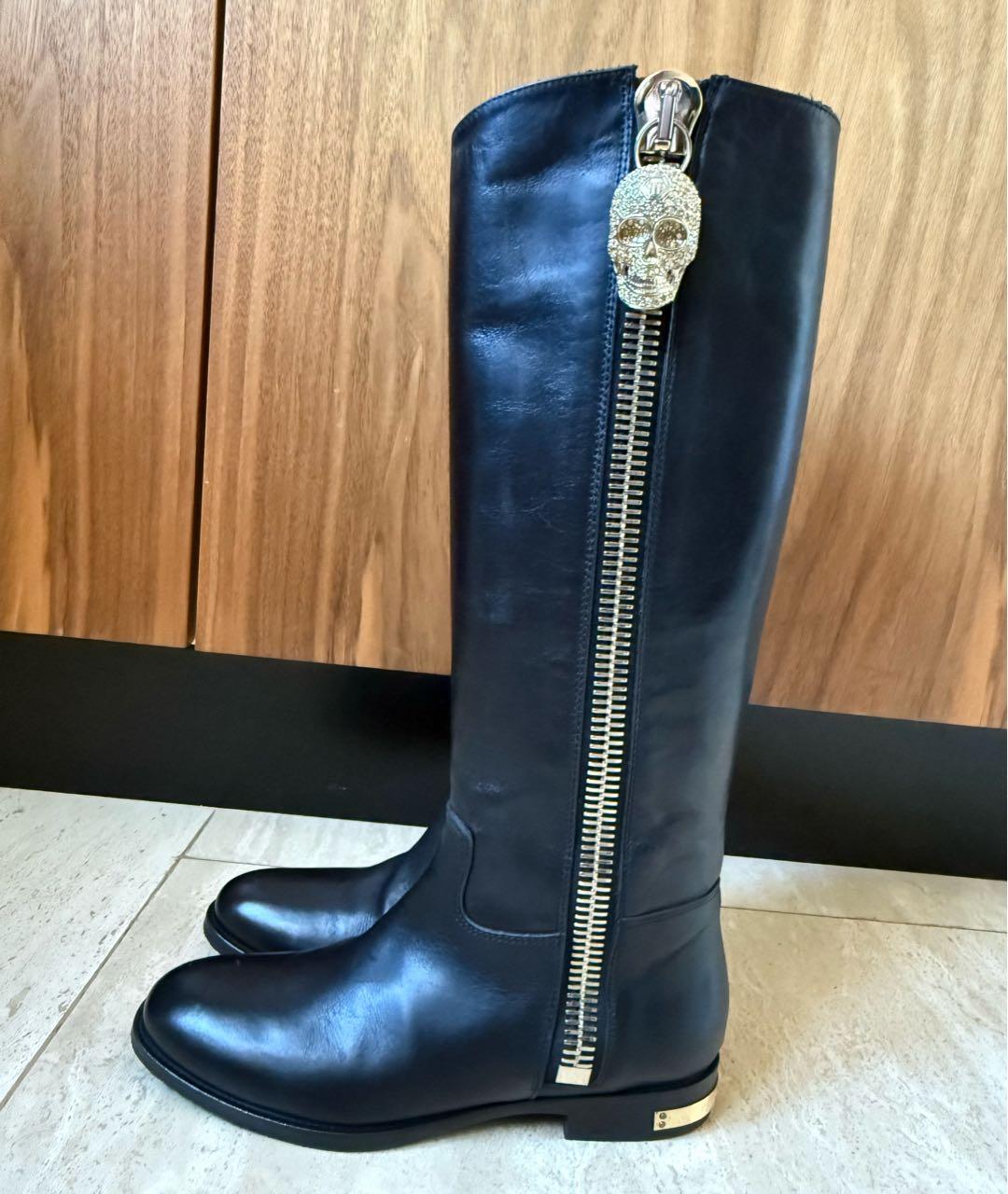 PHILIPP PLEIN Черные кожаные сапоги, фото 6