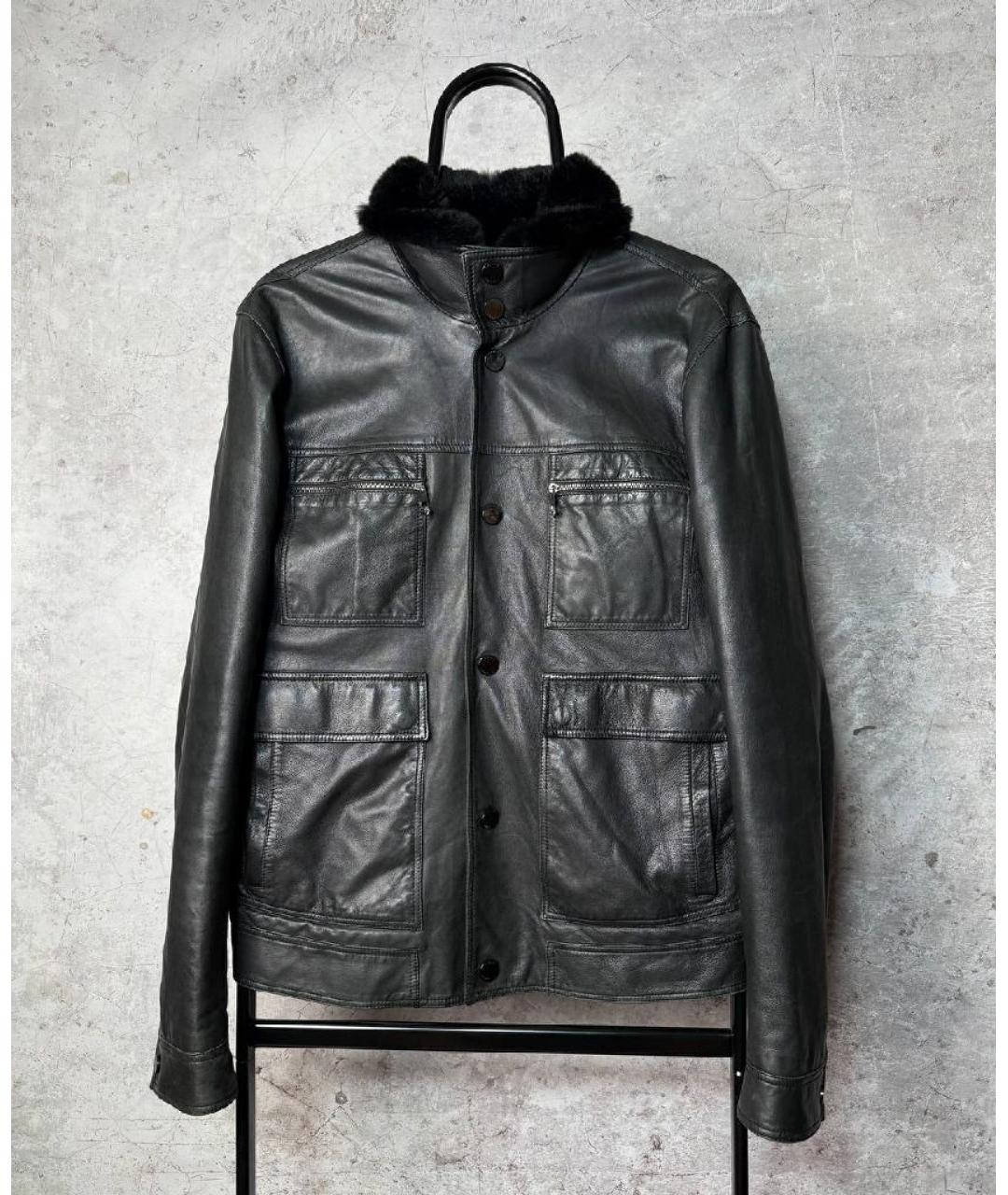 VERSACE Черная кожаная куртка, фото 2