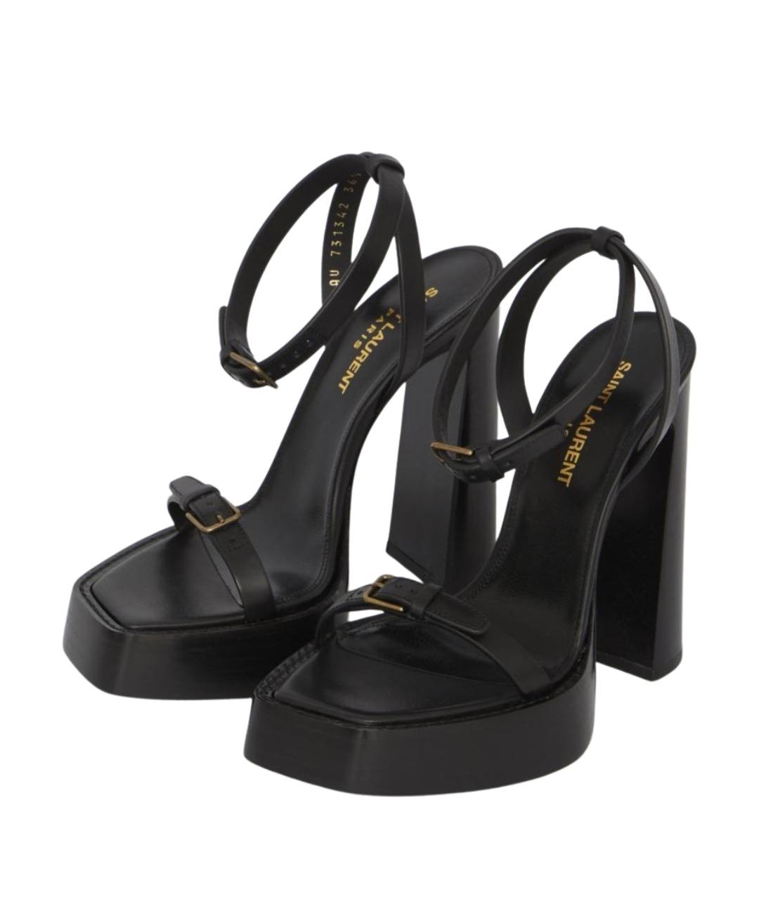 SAINT LAURENT Черные кожаные босоножки, фото 4