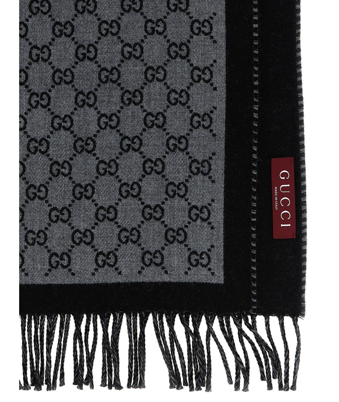 GUCCI Серый шерстяной шарф, фото 3