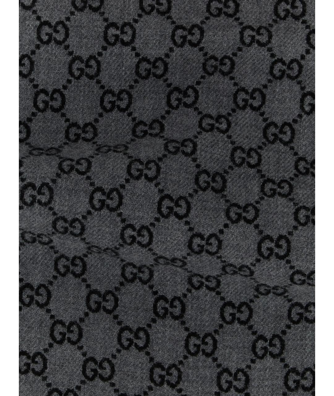 GUCCI Серый шерстяной шарф, фото 2