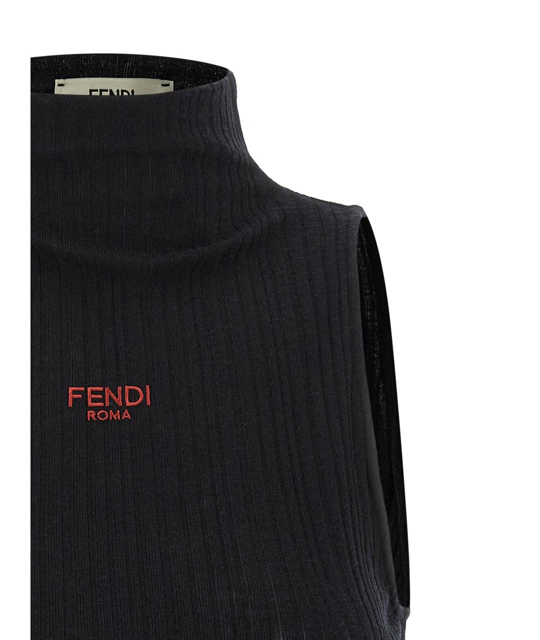 FENDI Черная полиэстеровая майка, фото 3