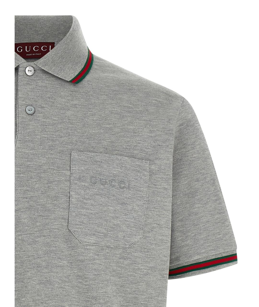 GUCCI Серое хлопковое поло с коротким рукавом, фото 3