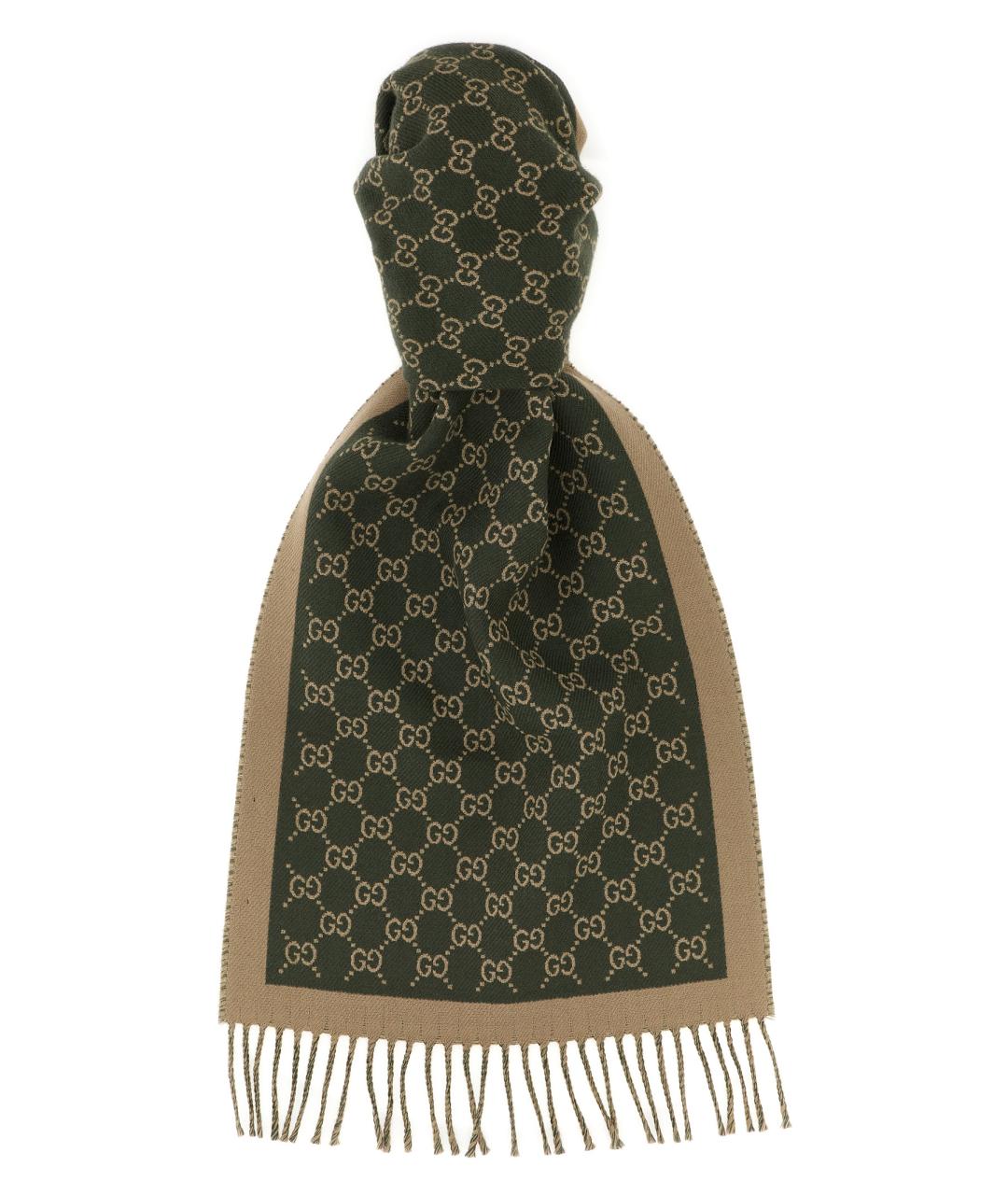 GUCCI Зеленый шерстяной шарф, фото 1