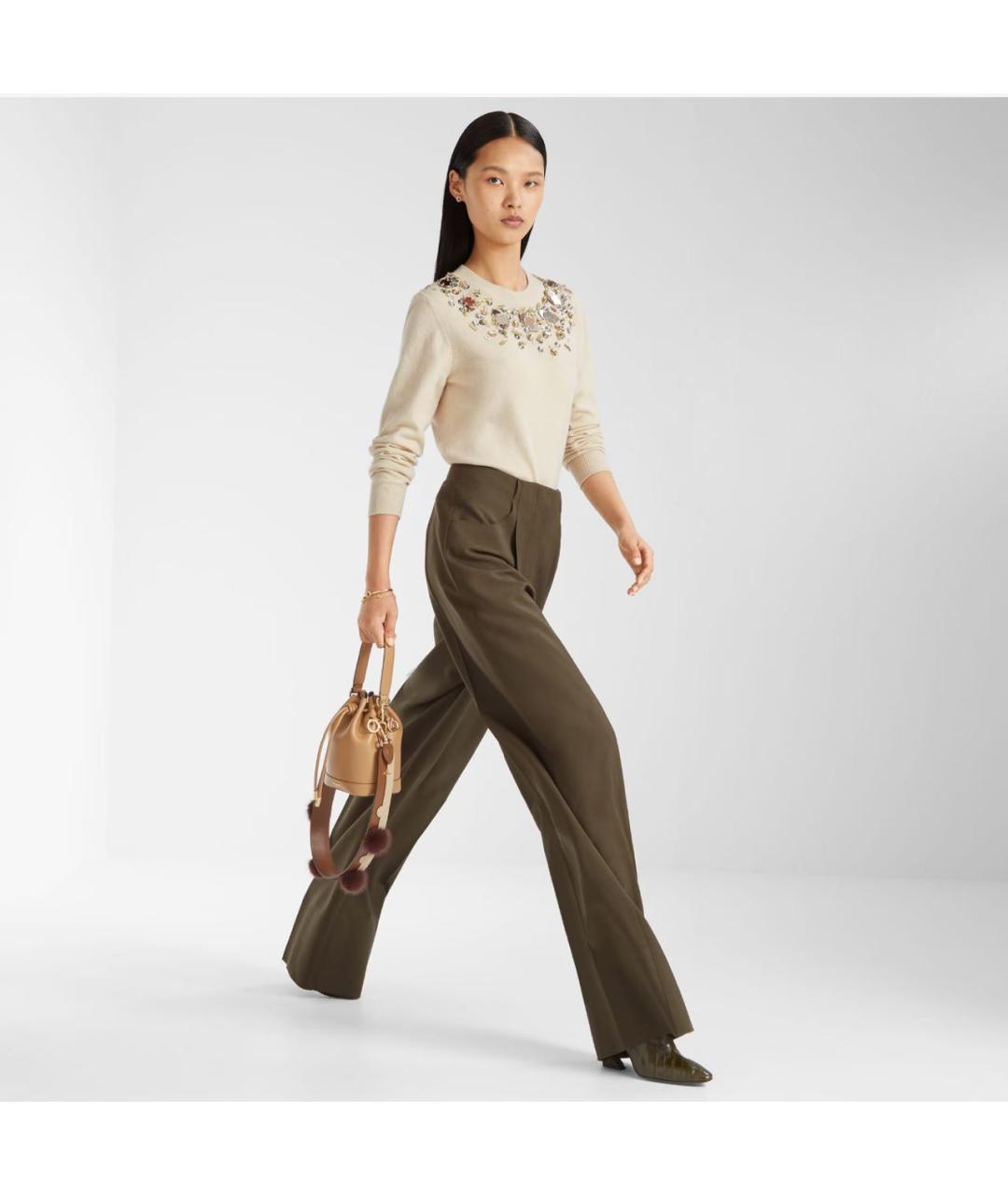 FENDI Зеленые шерстяные прямые брюки, фото 4