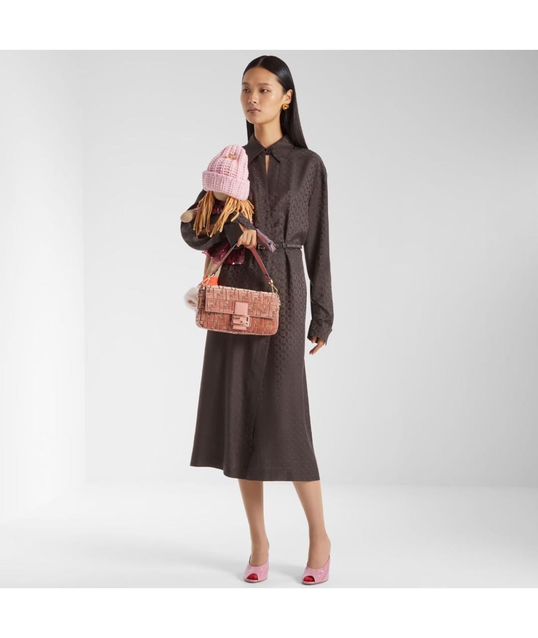 FENDI Коричневое шелковое коктейльное платье, фото 4