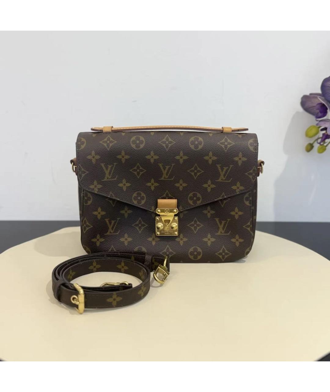 LOUIS VUITTON Коричневая кожаная сумка через плечо, фото 8