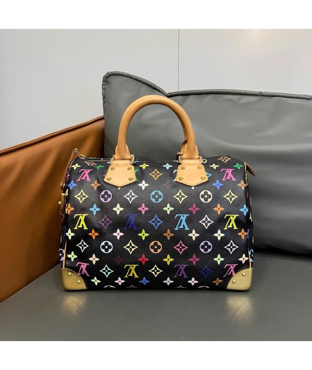 LOUIS VUITTON Черная кожаная сумка с короткими ручками, фото 3