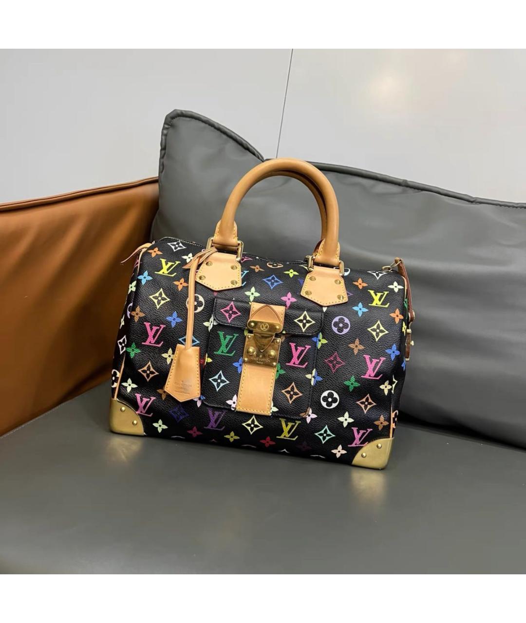 LOUIS VUITTON Черная кожаная сумка с короткими ручками, фото 2