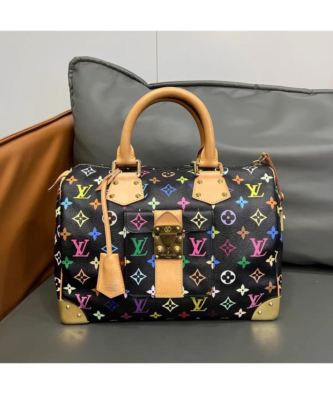 LOUIS VUITTON Черная кожаная сумка с короткими ручками, фото 9