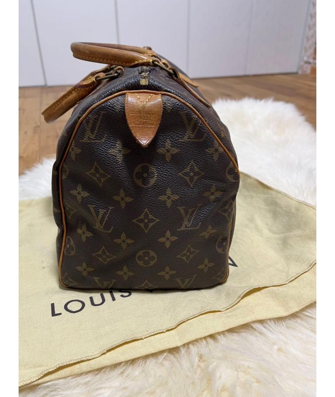 LOUIS VUITTON Коричневая кожаная сумка с короткими ручками, фото 4