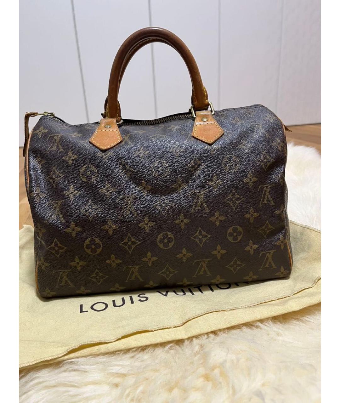LOUIS VUITTON Коричневая кожаная сумка с короткими ручками, фото 5
