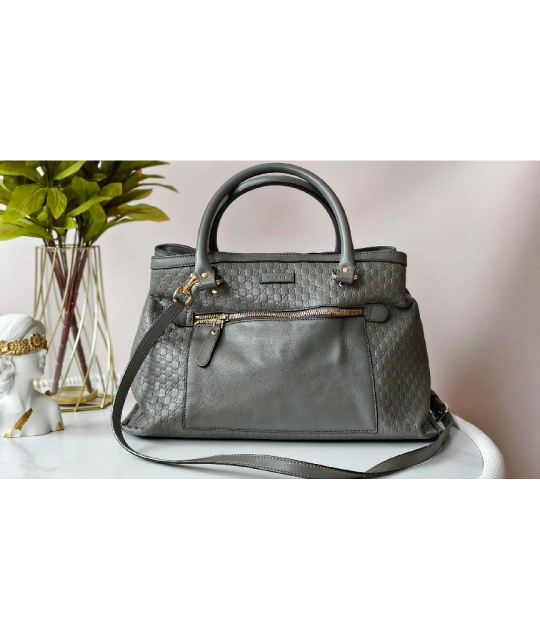 GUCCI Серая кожаная сумка с короткими ручками, фото 2