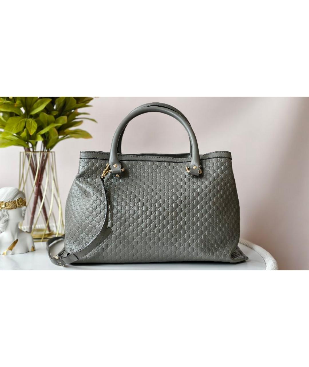 GUCCI Серая кожаная сумка с короткими ручками, фото 3