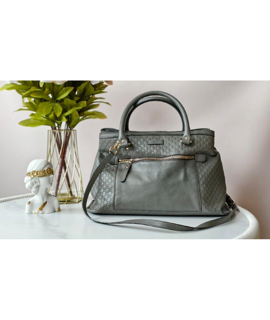 GUCCI Серая кожаная сумка с короткими ручками, фото 10
