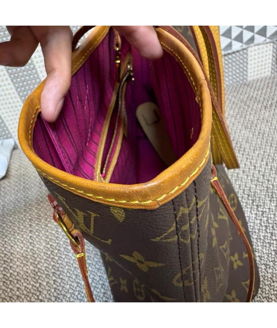LOUIS VUITTON Коричневая кожаная сумка тоут, фото 3