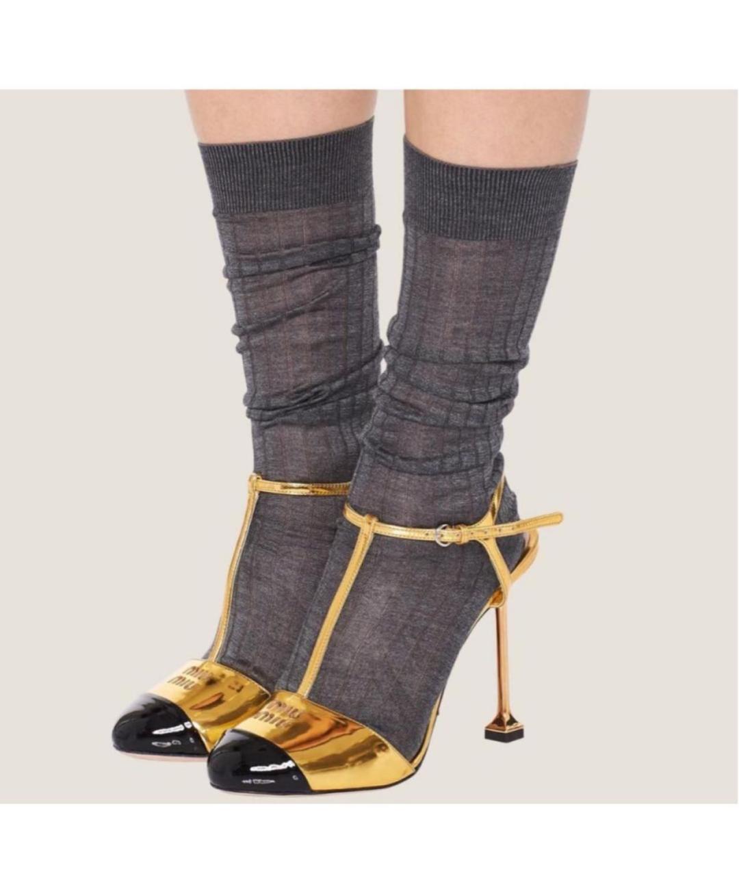 MIU MIU Антрацитовые носки, чулки и колготы, фото 2
