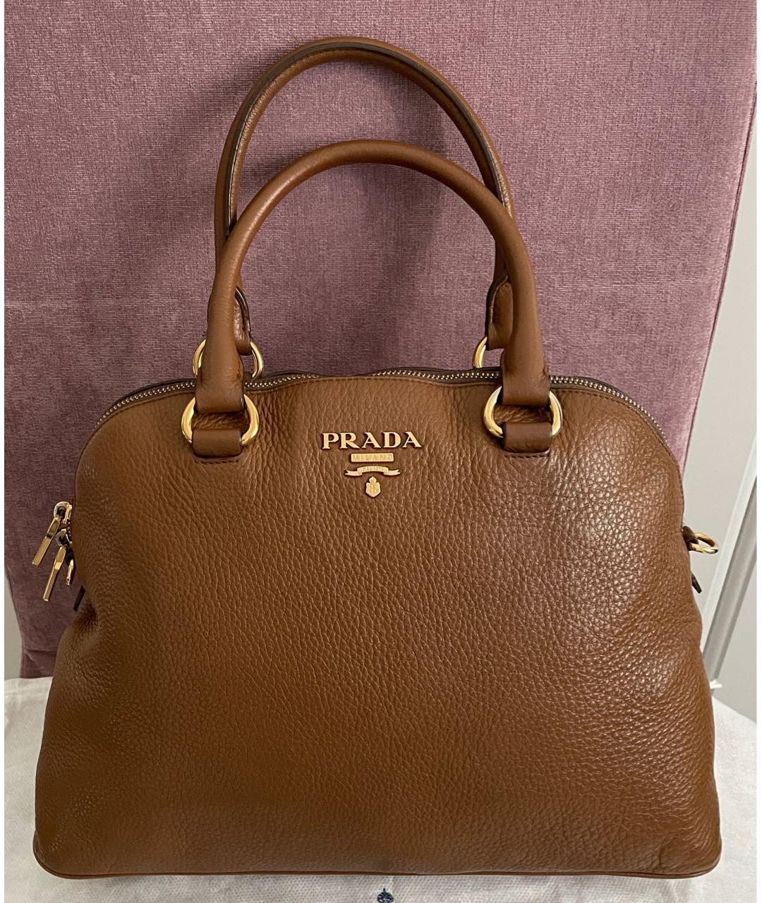 PRADA Коричневая кожаная сумка с короткими ручками, фото 7