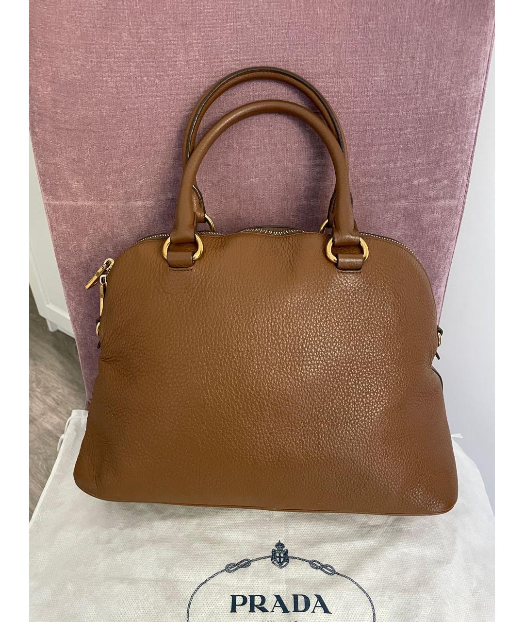 PRADA Коричневая кожаная сумка с короткими ручками, фото 3