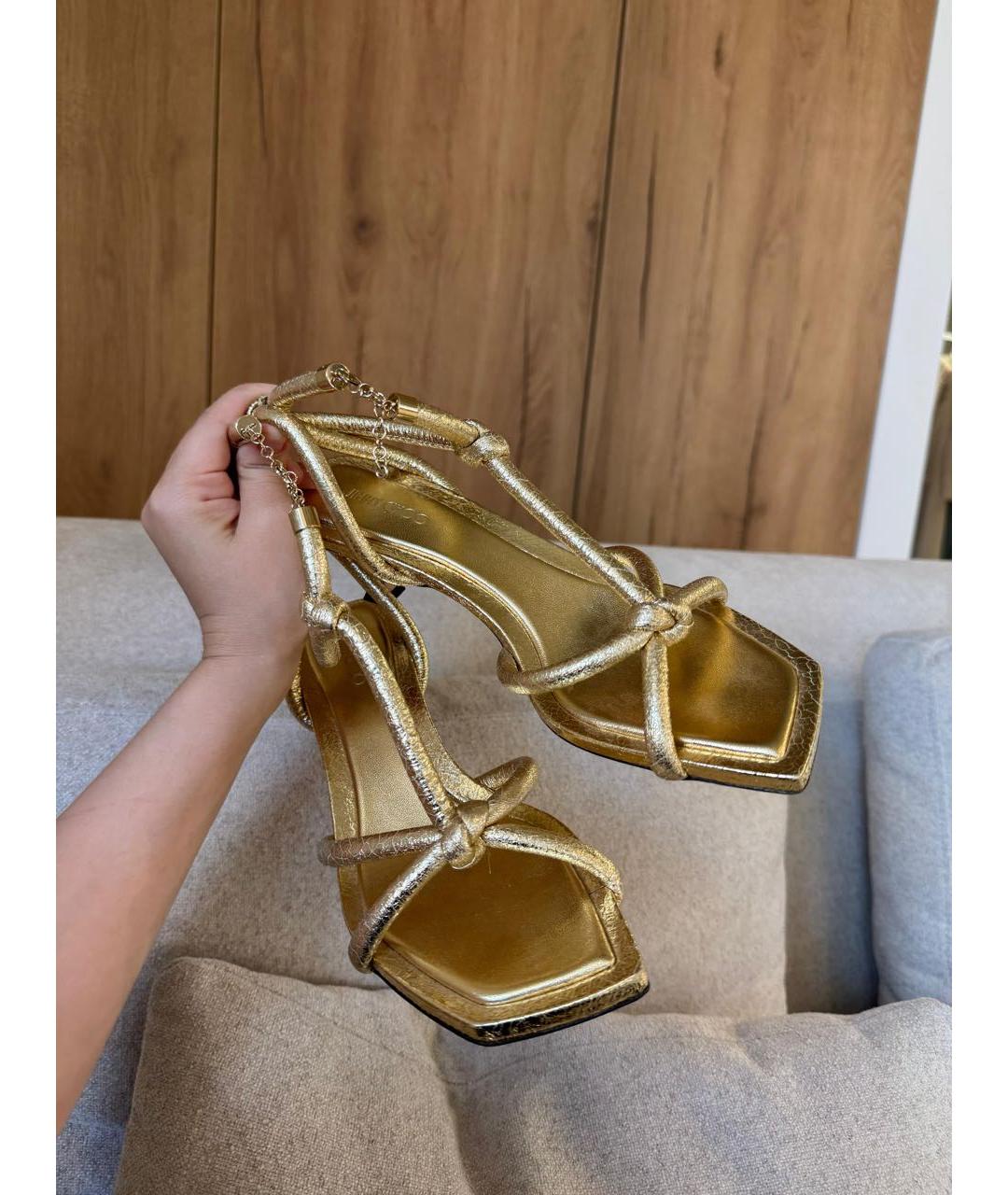 JIMMY CHOO Золотые босоножки, фото 4