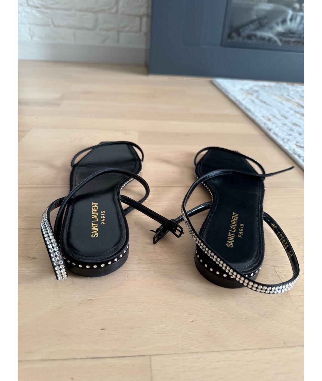 SAINT LAURENT Черные кожаные сандалии, фото 4