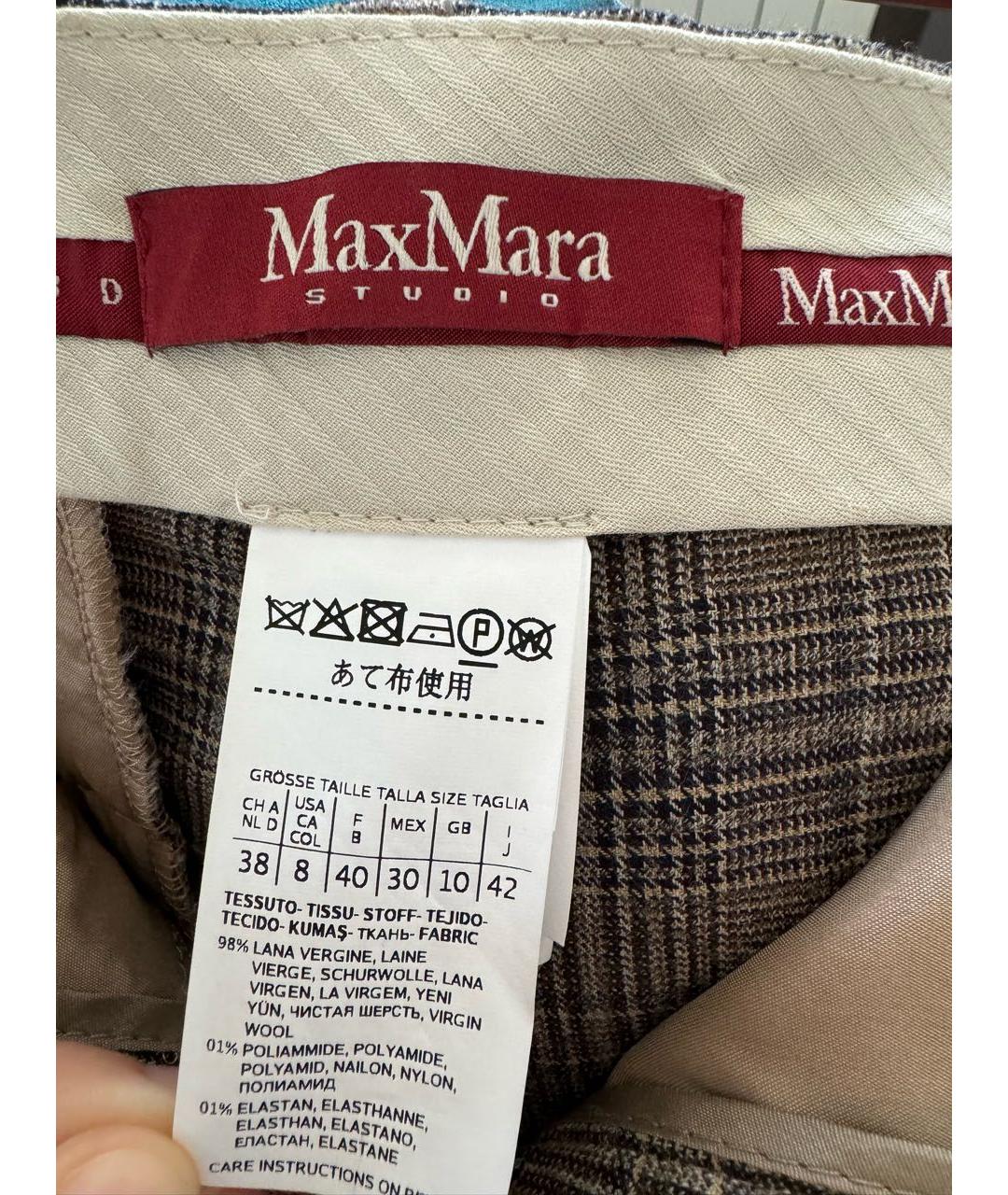 MAX MARA STUDIO Коричневые шерстяные прямые брюки, фото 3