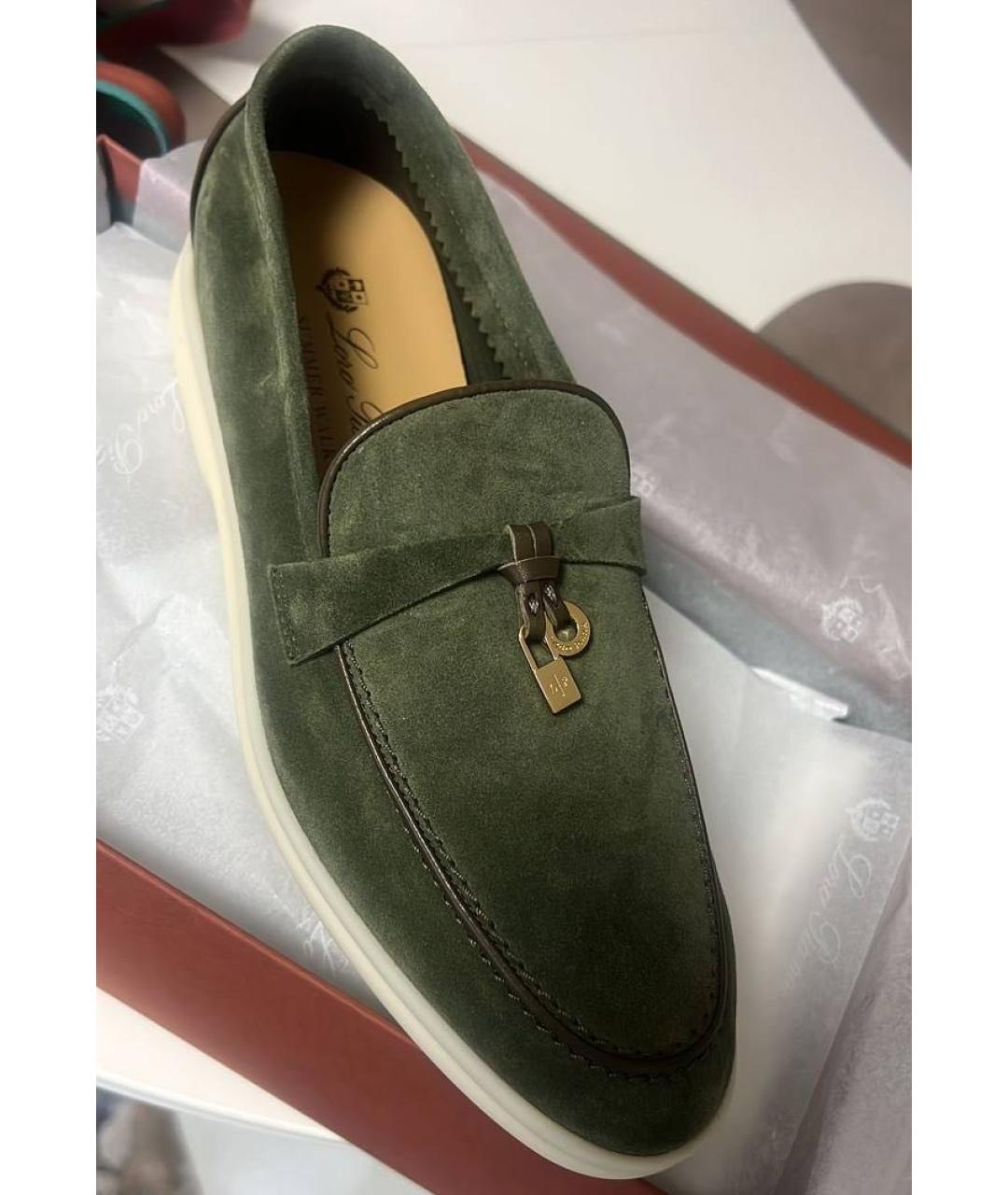 LORO PIANA Зеленые замшевые лоферы, фото 2