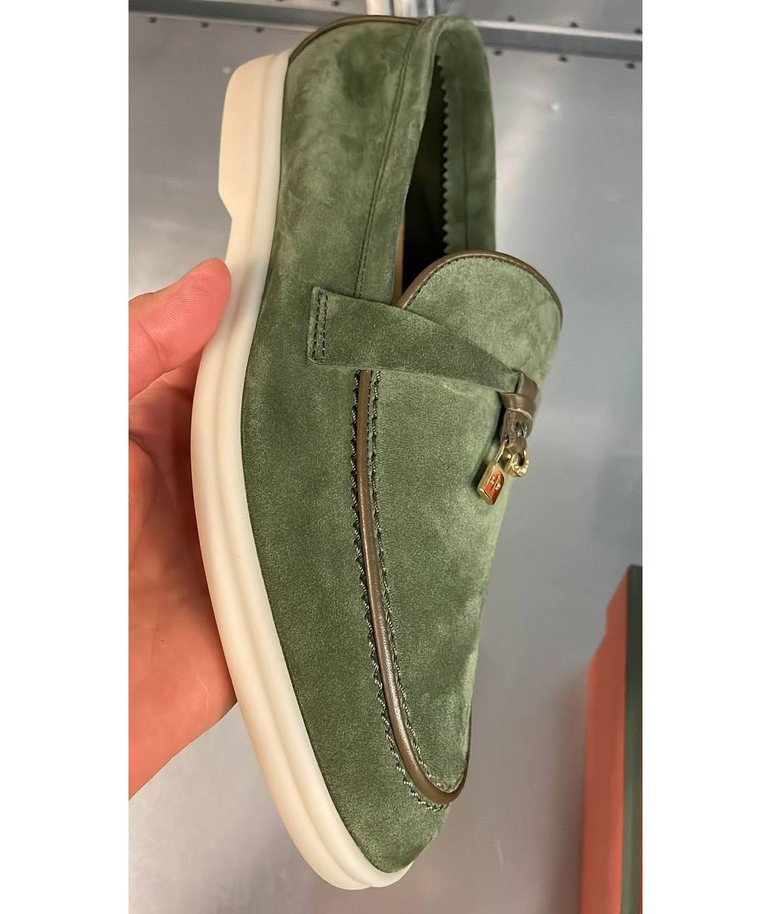 LORO PIANA Зеленые замшевые лоферы, фото 3