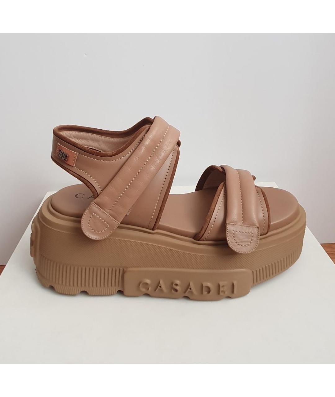CASADEI Бежевые кожаные босоножки, фото 8