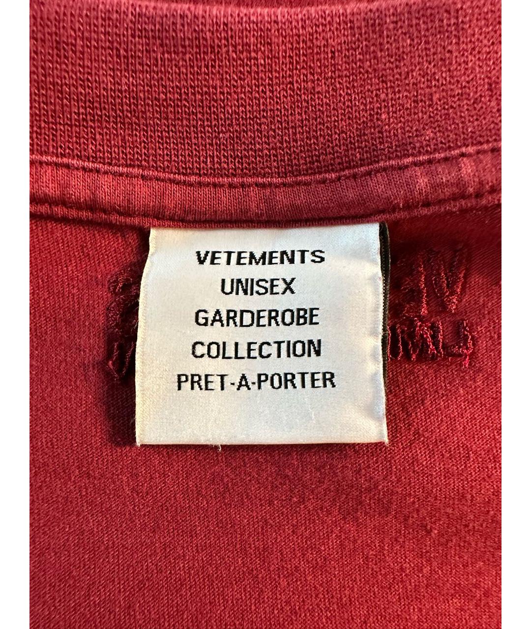 VETEMENTS Бордовая хлопковая футболка, фото 5
