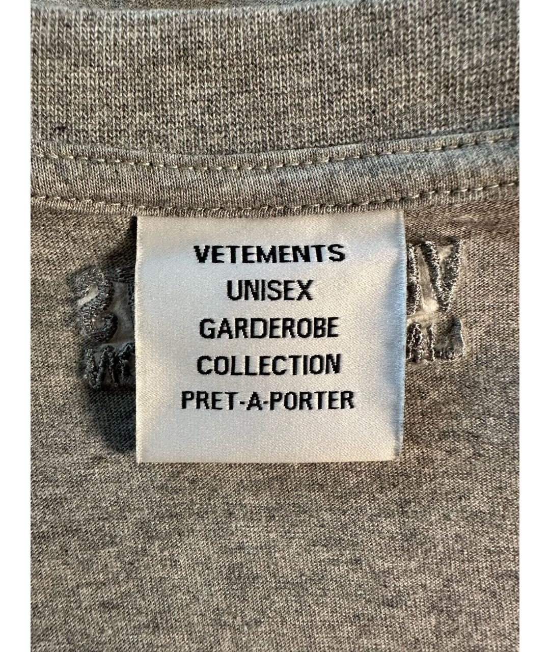 VETEMENTS Серая хлопковая футболка, фото 6