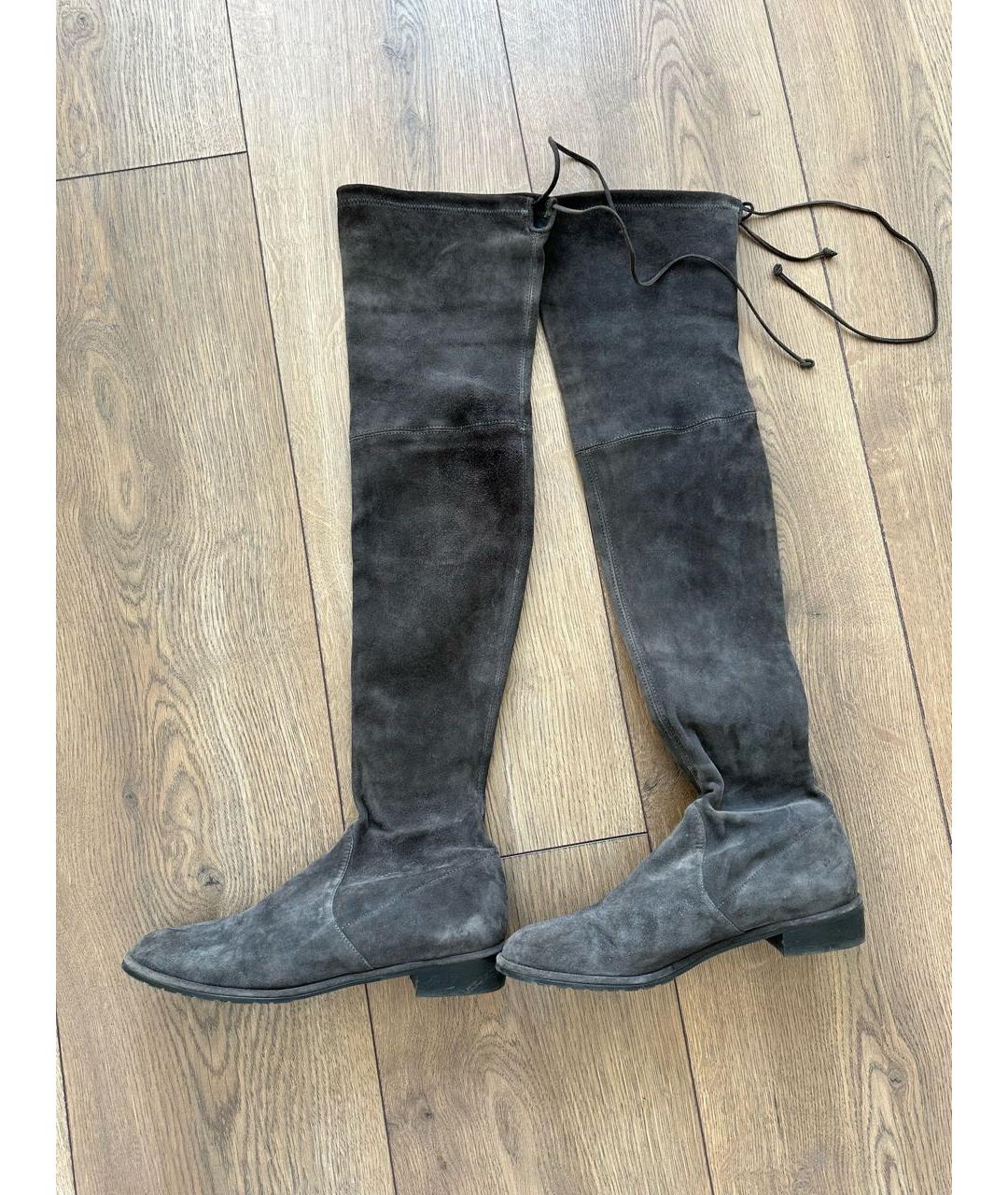 STUART WEITZMAN Антрацитовые замшевые сапоги, фото 7