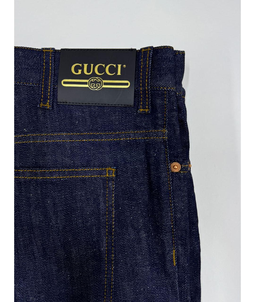 GUCCI Темно-синие хлопковые прямые джинсы, фото 5