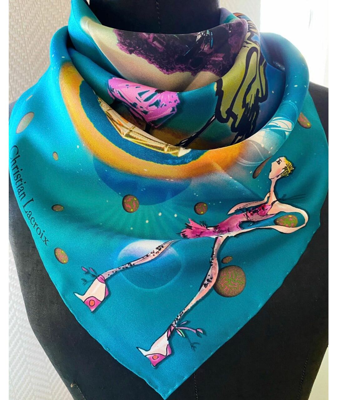 CHRISTIAN LACROIX Бирюзовый шелковый шарф, фото 2