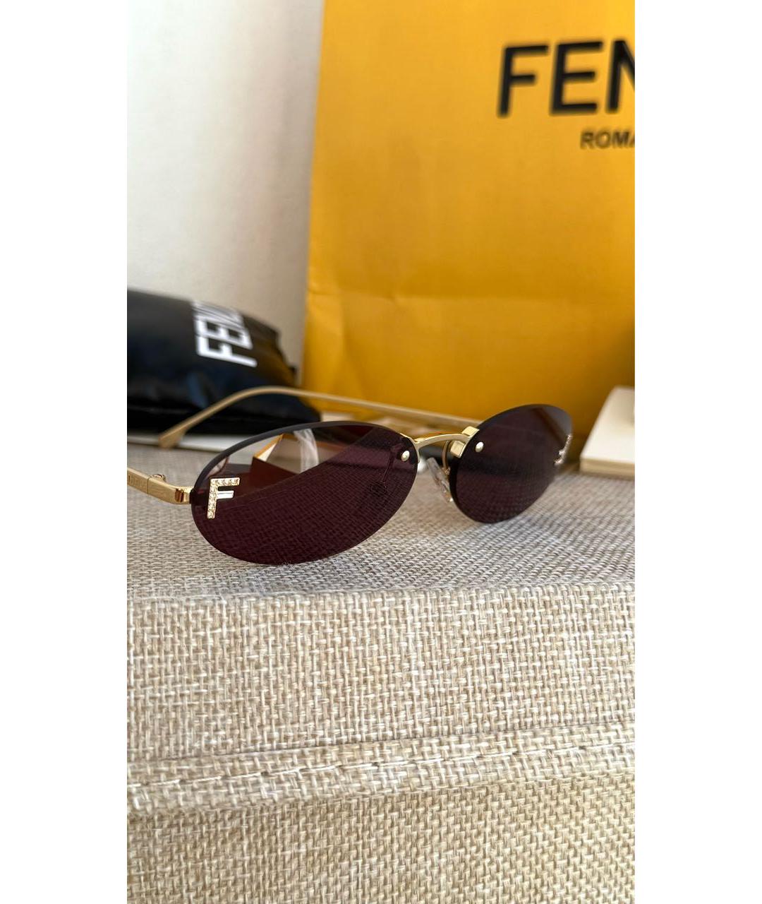 FENDI Коричневые металлические солнцезащитные очки, фото 4