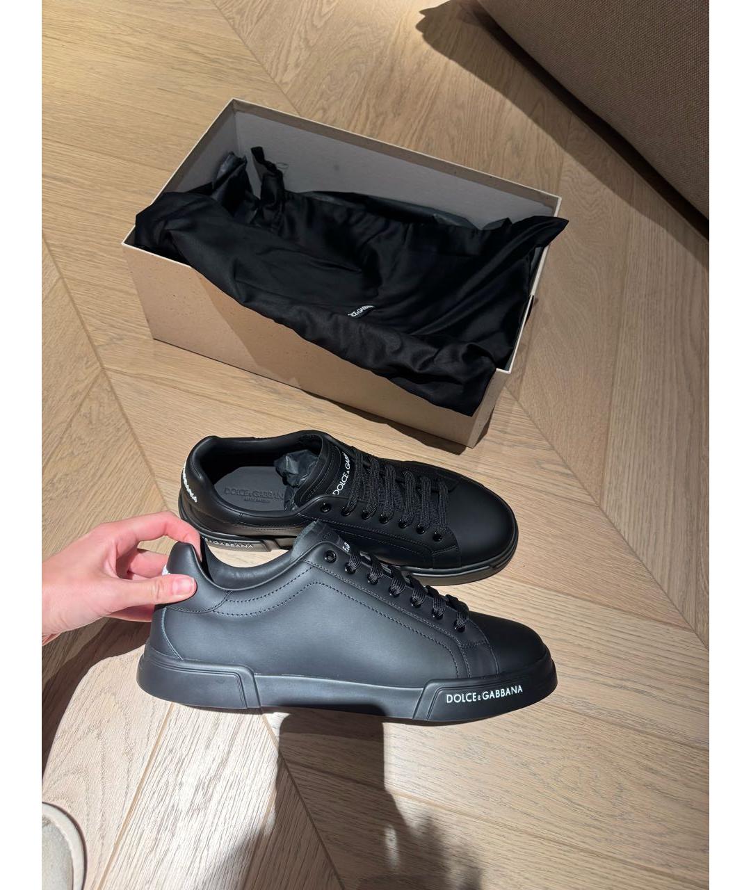 DOLCE&GABBANA Черные кожаные низкие кроссовки / кеды, фото 5