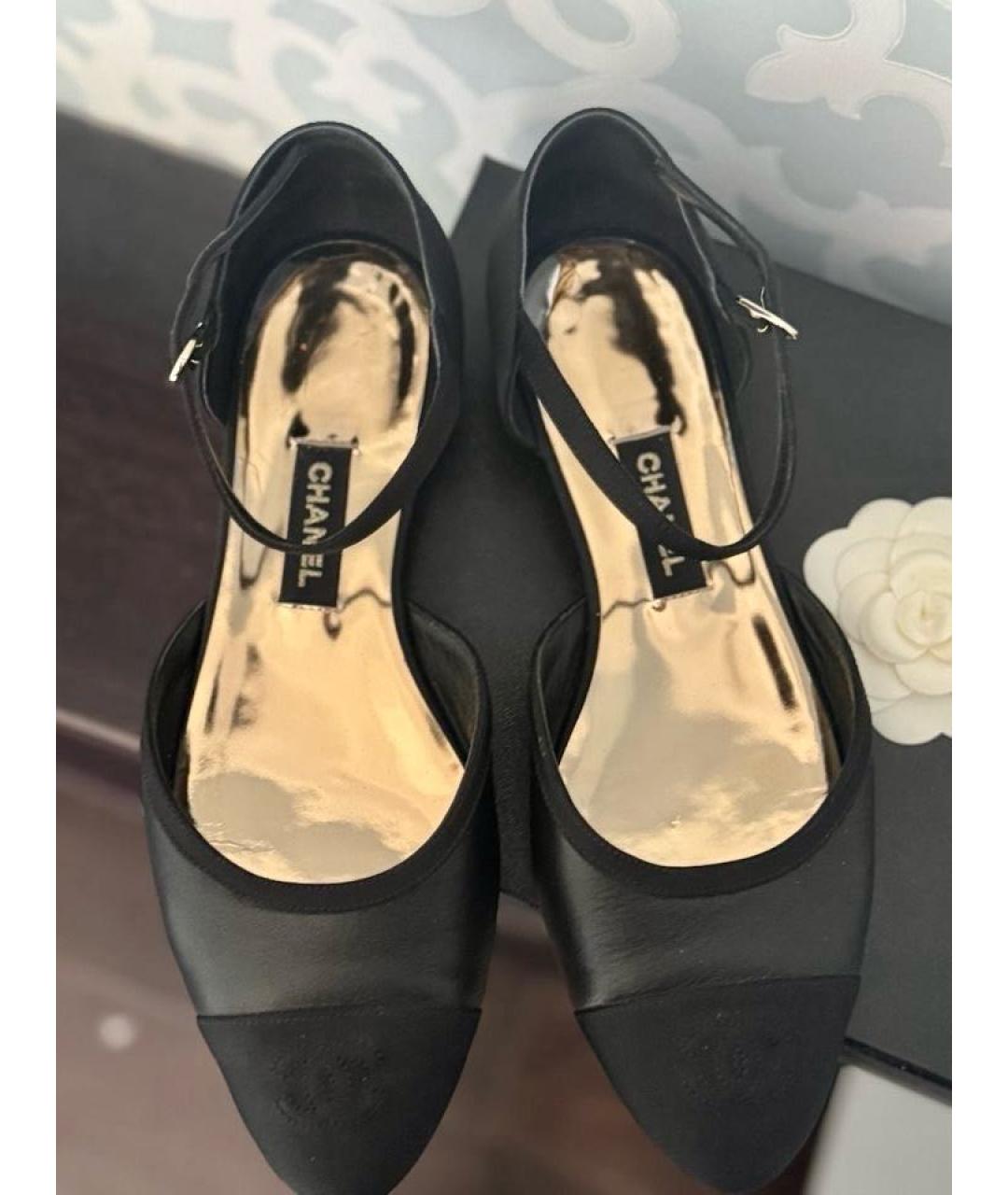 CHANEL Черные кожаные лодочки на низком каблуке, фото 2
