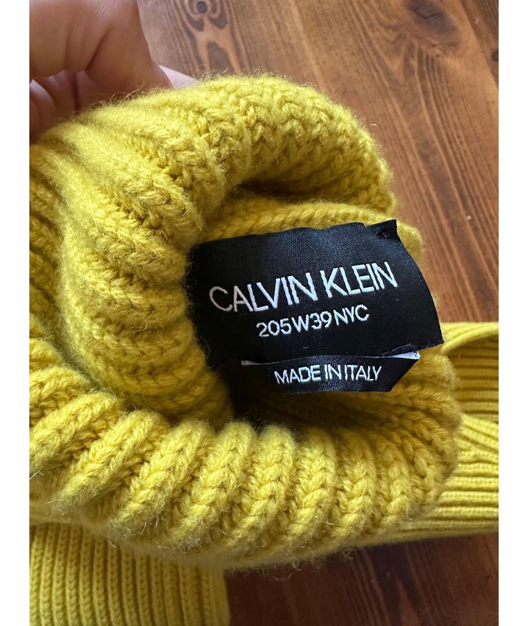 CALVIN KLEIN Желтые шерстяные перчатки, фото 3