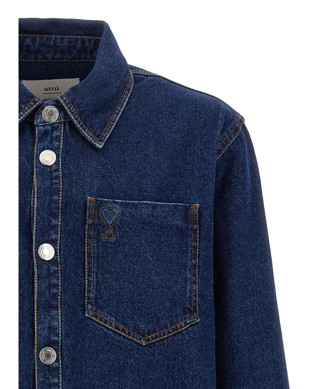 Ami Paris Синяя хлопковая кэжуал рубашка, фото 3