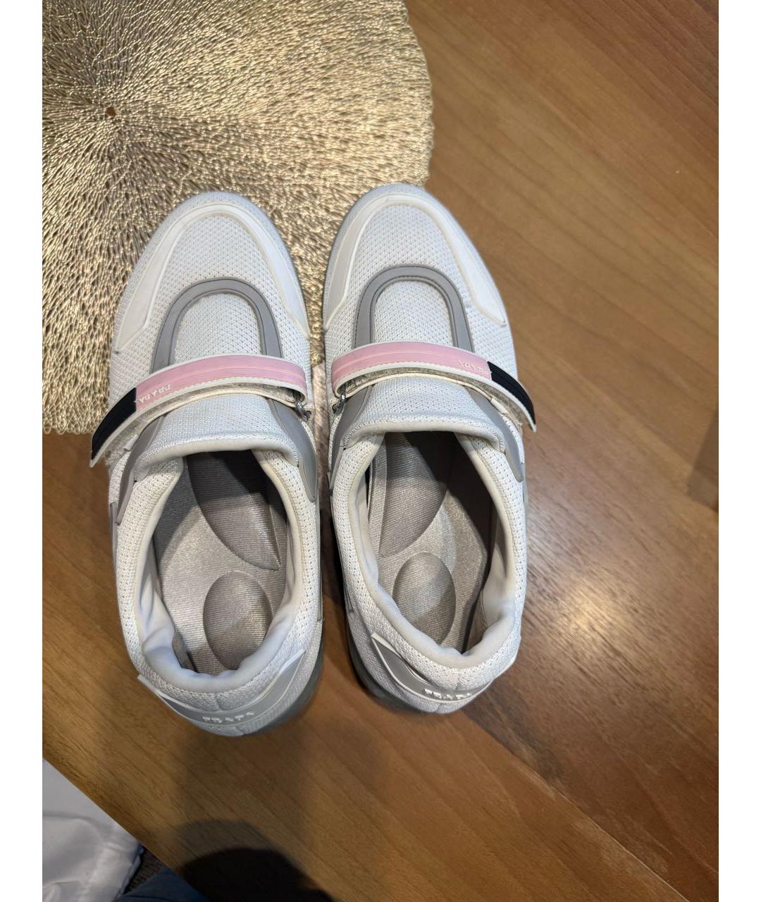 PRADA Белые текстильные кроссовки, фото 4