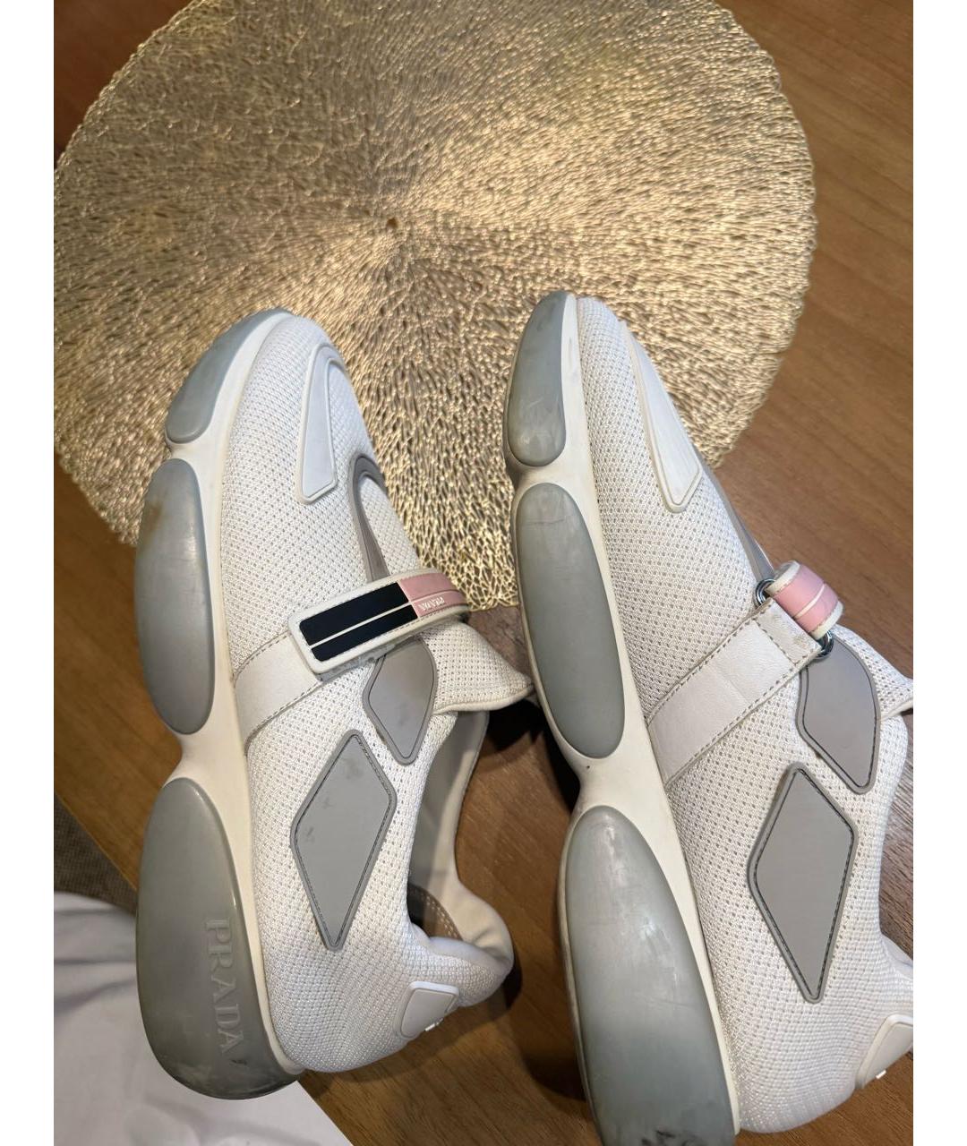 PRADA Белые текстильные кроссовки, фото 6